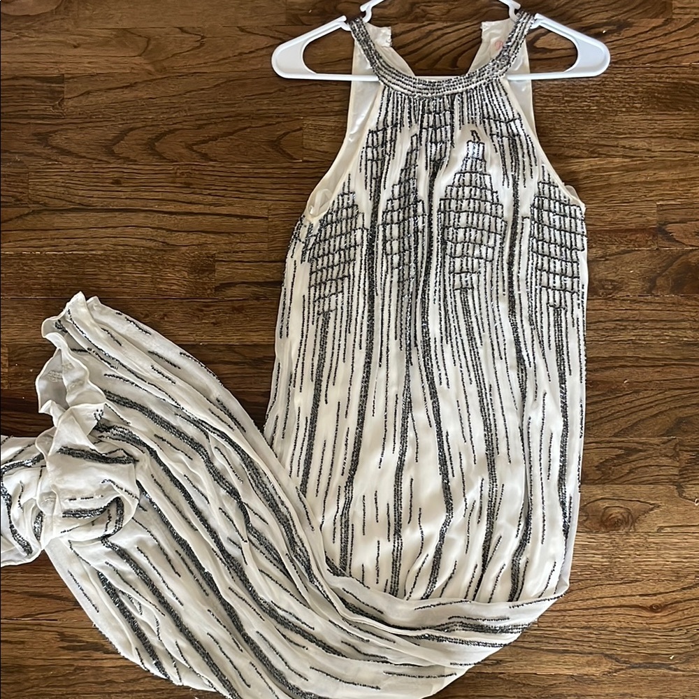 Parker White Gown with Black Beadwork